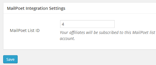 affiliates manager and mailpoet settings