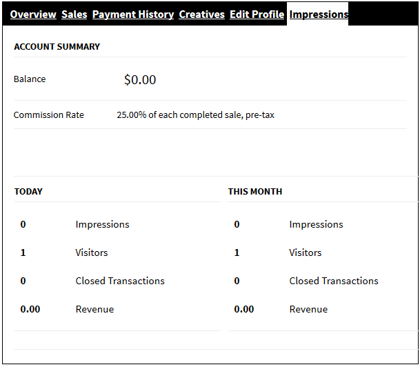 screenshot showing how to track impressions of ads using the affiliates manager plugin
