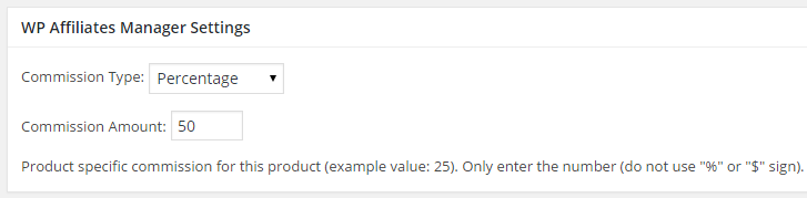 screenshot showing the product specific affiliate commission settings in WooCommerce