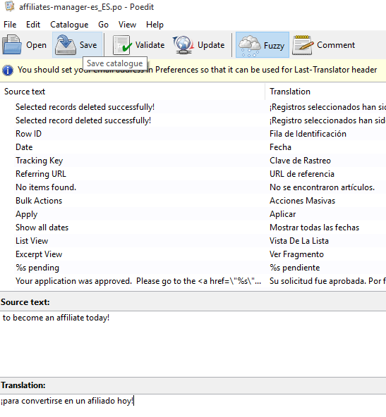 screenshot showing how to customize the .po file in poedit
