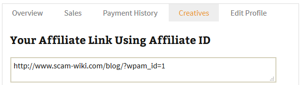 screenshot of custom affiliate link in the affiliate portal